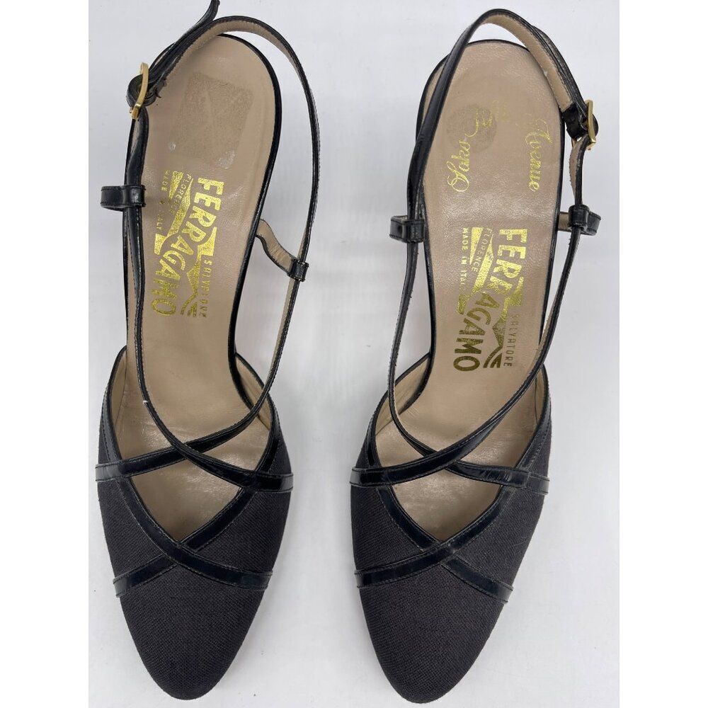 Salvatore Ferragamo Women Black Strappy Heeled Sandal Shoes Size 7.5